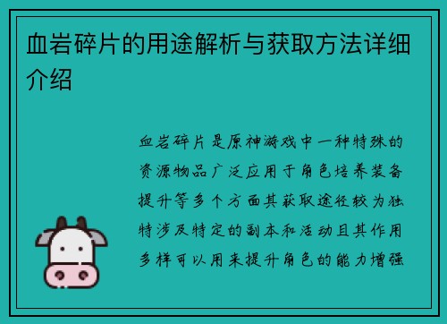 血岩碎片的用途解析与获取方法详细介绍
